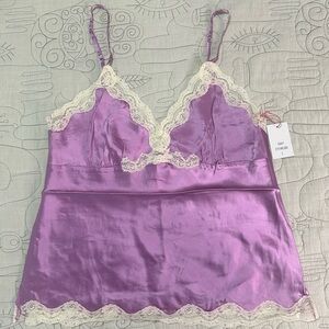 NEW Pearl Lace Two Tone Silk Cami Sz L Orchid Cream Lace